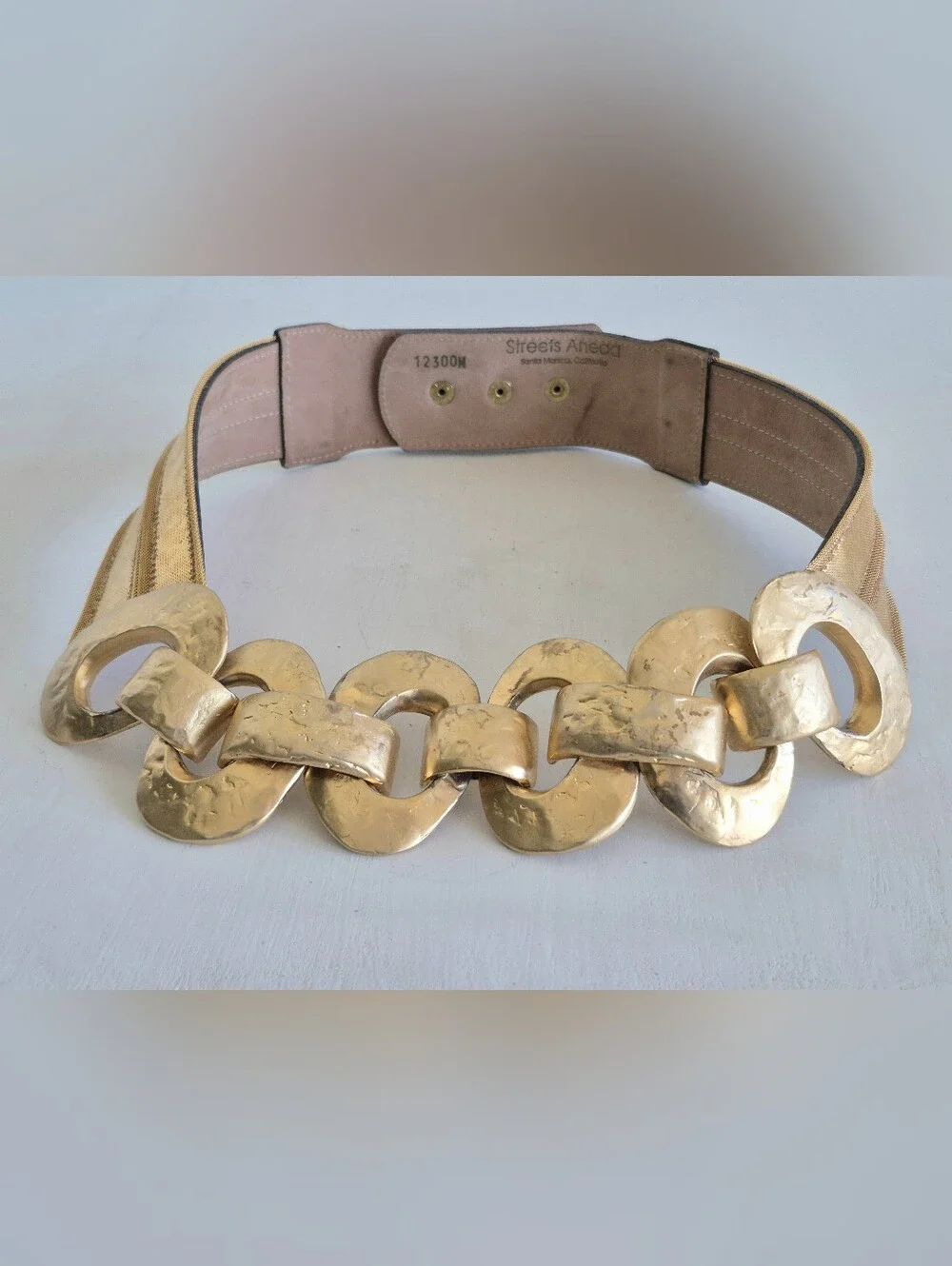 Streets Ahead LaBelle Metallic Gold Hammered Chain Links & Leather Waist Belt
